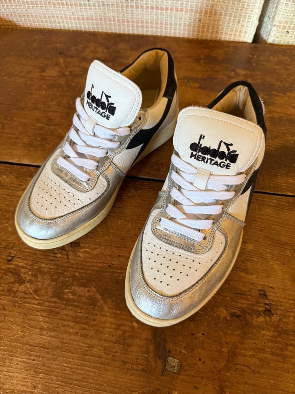 Diadora Heritage White Silver & Black Sneakers